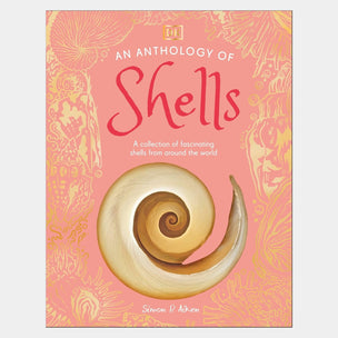Book cover of 'An Anthology of Shells' with a shell illustration on a pink background