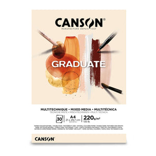 Canson Graduate art paper for mixed media with artistic strokes and text.