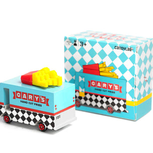 Candylab wooden toy French Fry van with some fries on the roof | Conscious Craft