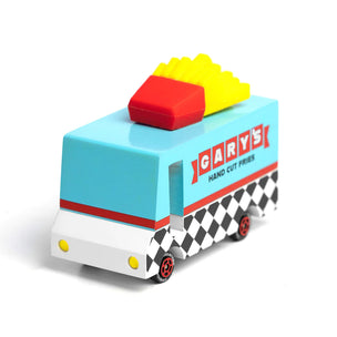 Candylab wooden toy French Fry van with some fries on the roof | Conscious Craft
