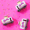 Fun image of the candylab cupcack wooden toy vans with a pink background and sprinkles | Conscious Craft