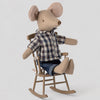 maileg mouse sitting in a rocking chair