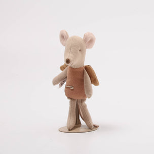 Maileg toy mouse in a coat on a white background
