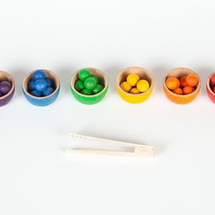 Grapat Wooden bowls with Marbles and Tong
