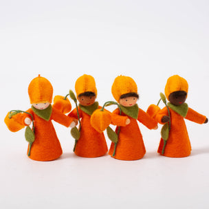 4 Orange Lantern Felt Flower Fairy dolls | © Conscious Craft
