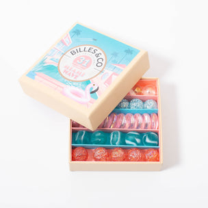 Mini box of Miami Wave marbles in peach pink turquoise clear from Biulles & Co