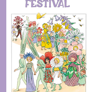 The front book cover of The Flowers' Festival showing a procession of flowers | Elsa Beskow