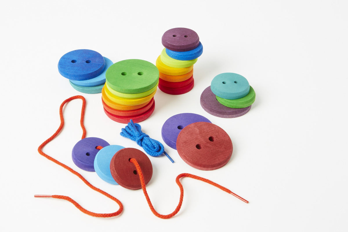 Wooden Lacing Buttons Pastel (Grimm's)