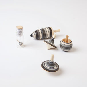 Set of 5 Monochrome Spinning Tops from Mader | Conscious Craft