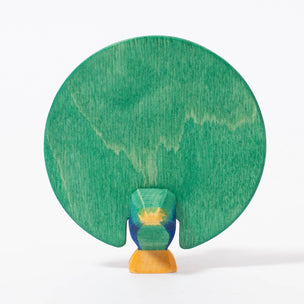 Wooden toy Peacock from back with Tail Feathers Open | © Conscious Craft