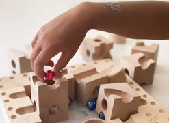 Wooden block marble run game from Cuboro, a Strategy Game for kids | Conscious Craft