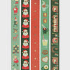 Set of Christmas-themed gift wrap designs with Santa Claus, reindeer, and holiday items on a white background.