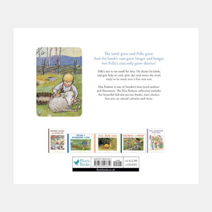 Bookback with illustration of a child and lamb, text, and other book covers.