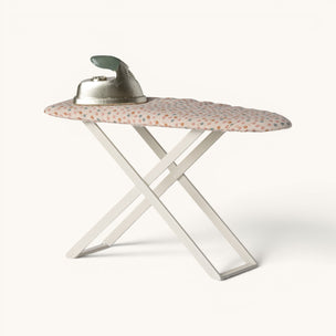 Maileg Ironing board with floral pattern and iron on a white background