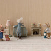 Maileg Miniature toy mice in a room with furniture and decor