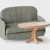 Maileg Plaid-patterned sofa with a wooden side table on a white background