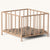 Maileg Beige crib with floral mattress on a white background