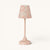 Small pink Maileg vintage lamp with a decorative lampshade on a white background