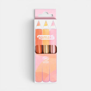 Pack of colorful lip pencils with 'namaki' branding on a white background