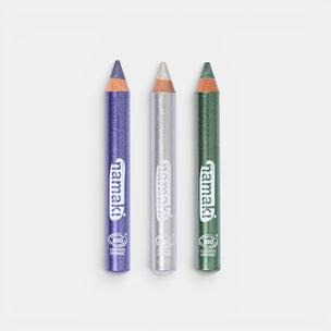 Three cosmetic pencils with 'Namaki' branding on a white background