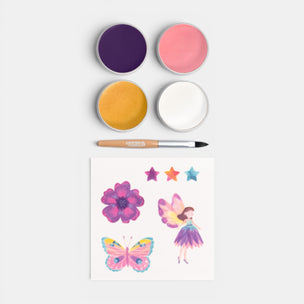 Color swatches with a paintbrush and tattoo designs on a white background