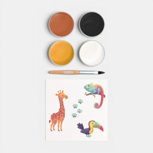 Color swatches with a paintbrush and animal-themed tattoos on a white background