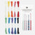 DIY friendship bracelet kit with 12 colored embroidery floss cords and a white instruction card showing example bracelet designs. The floss comes in cream, yellow, orange, red, pink, green, light blue, purple, black, and dark blue.