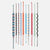 Nine colorful woven friendship bracelets with various geometric and chevron patterns, arranged vertically on a light gray background.