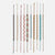 A set of nine colorful woven friendship bracelets with various geometric and chevron patterns, displayed vertically against a plain white background.