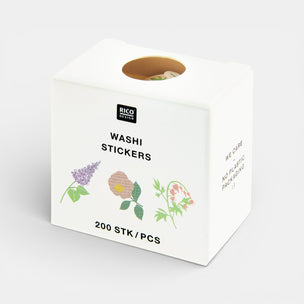 Box of Rico Design washi stickers with floral illustrations on a white background