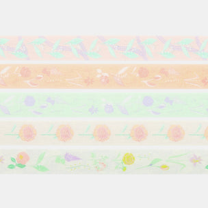 Set of three floral tape with pastel colors on a white background