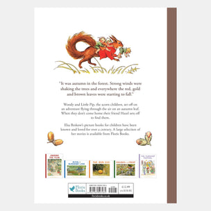 Bookback with illustrations of a squirrel and children, text, and a list of other books.