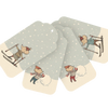 Set of four Christmas-themed coasters with illustrations of a bear and a snowman on a white background.