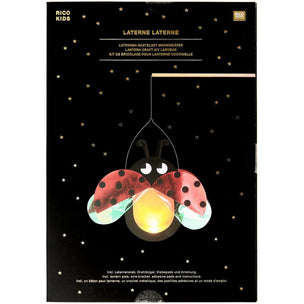 Rico Kids 'Latterne' (ladybug lantern) craft kit packaging, featuring a black box decorated with gold stars and a colorful illustration of a ladybug lantern.