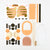A flat-lay view of a DIY beehive kit containing various components including printed templates of a bee and hive layout, orange and black wood pieces, a wooden frame, a small wooden hive block, and a small wooden stick, all arranged on a clean white background.