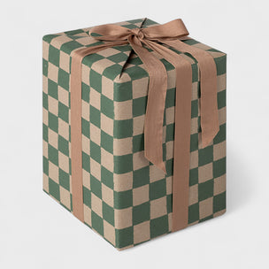 Maileg Checkered gift box with a brown ribbon on a white background