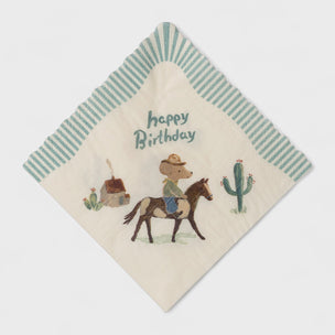 Maileg Birthday napkin with cowboy bear and horse design on a white background