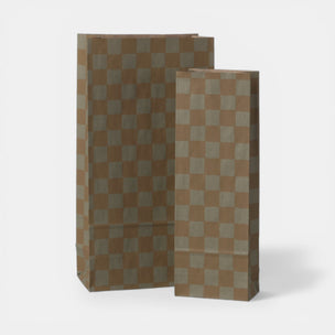 Two checkered paper bags on a white background