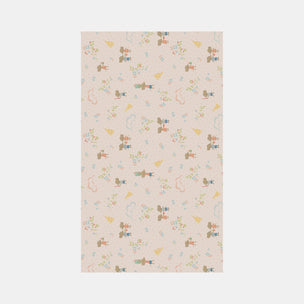 Patterned paper with colorful illustrations on a beige background