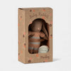 Maileg Knitted rabbit toy in a cardboard box with 'Maileg' branding on a white background