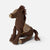 Brown Maileg plush horse toy with a saddle on a white background