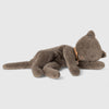 Plush Maileg cat lying on a light gray background