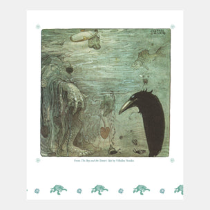 Illustration from 'The Raven and the Tortoise's Hat' by William Nicholson on a white background.