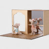 Maileg Two toy mice in a decorative box with a mirror