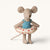 Maileg mouse toy with a blue swimsuit and red-polka-dotted life preserver on a white background