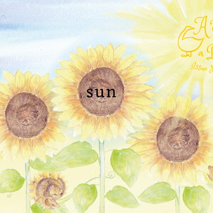 Hand drawn picture with the Sun and sunflowers on cover of A Year & a Day Issue No 10 | Conscious Craft