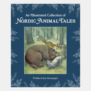 Book cover of 'An Illustrated Collection of Nordic Animal Tales' with a bear and fox illustration on a blue background.