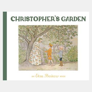 Book cover of 'Christopher's Garden' by Elsa Beskow with illustration of children and a tree.