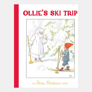 Book cover of 'Ollie's Ski Trip' featuring a snowy scene with a child and an elderly person on skis.