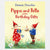 Book cover of 'Pippa and Pelle and the Birthday Gifts' by Daniela Drescher with illustrations of two children in red hats holding a gift and cake.